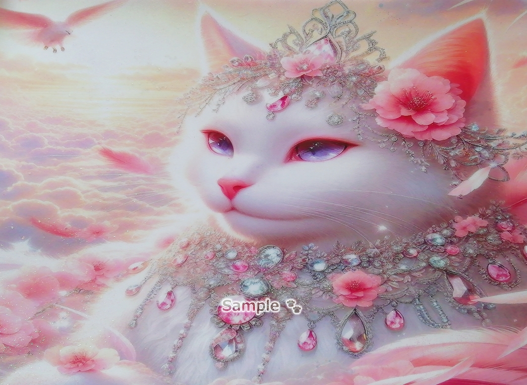 Imperio gato 14 A4 Joya gato blanco dibujado a mano pintura arte CG original