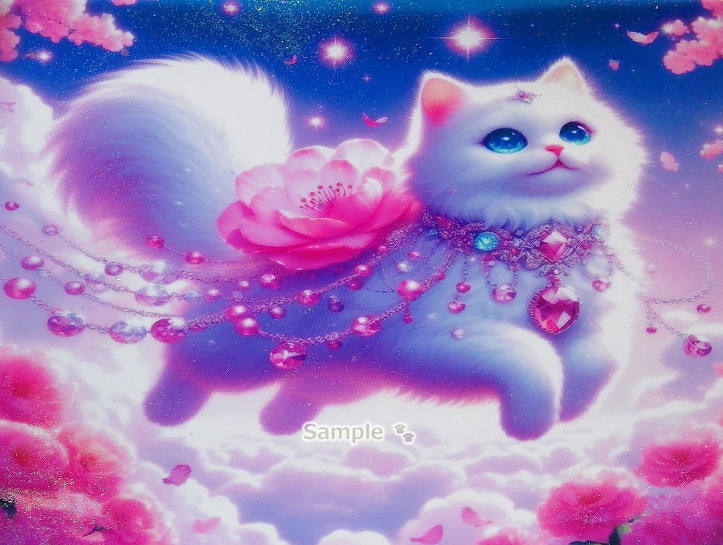 Empire des chats 140 A4 Bijou chat blanc peinture dessinée à la main art CG original