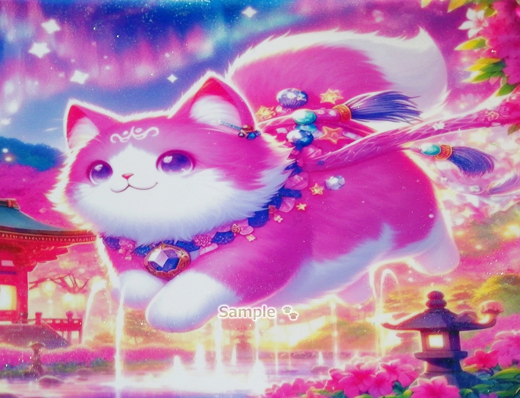 Imperio gato 143 A4 Santuario gato rosa dibujado a mano pintura arte CG original