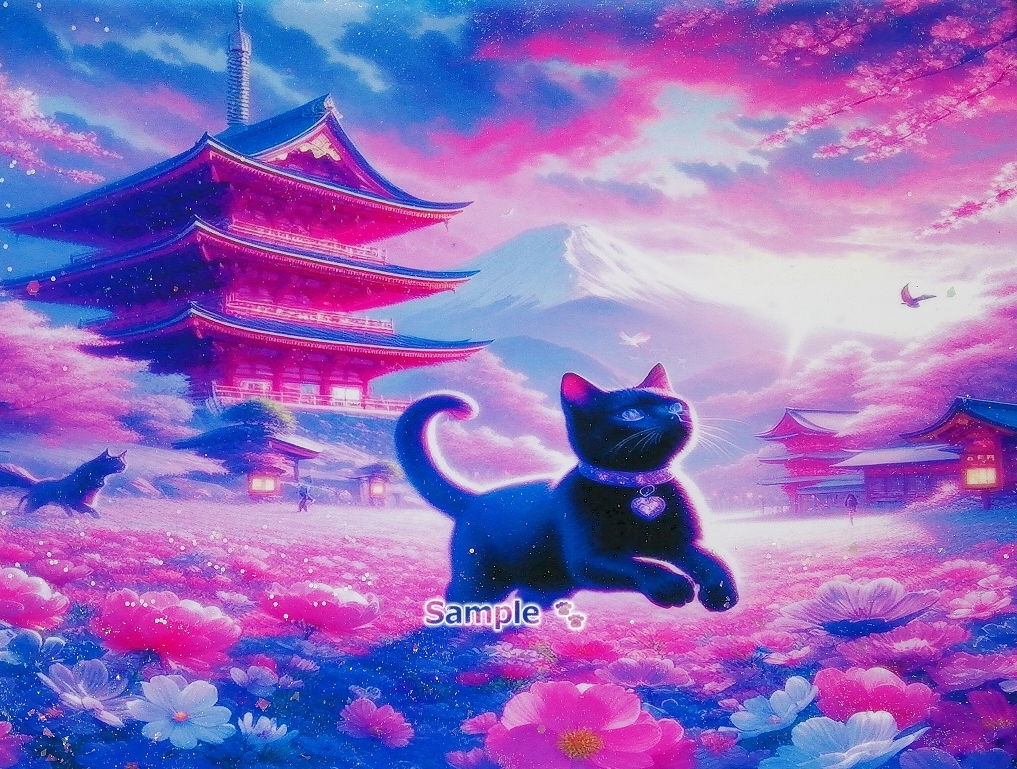 猫帝国 154 A4 神社黑猫 手绘绘画CG原创艺术