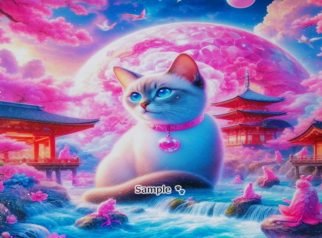 Imperio gato 158 A4 Santuario gato siamés dibujado a mano pintura arte CG original