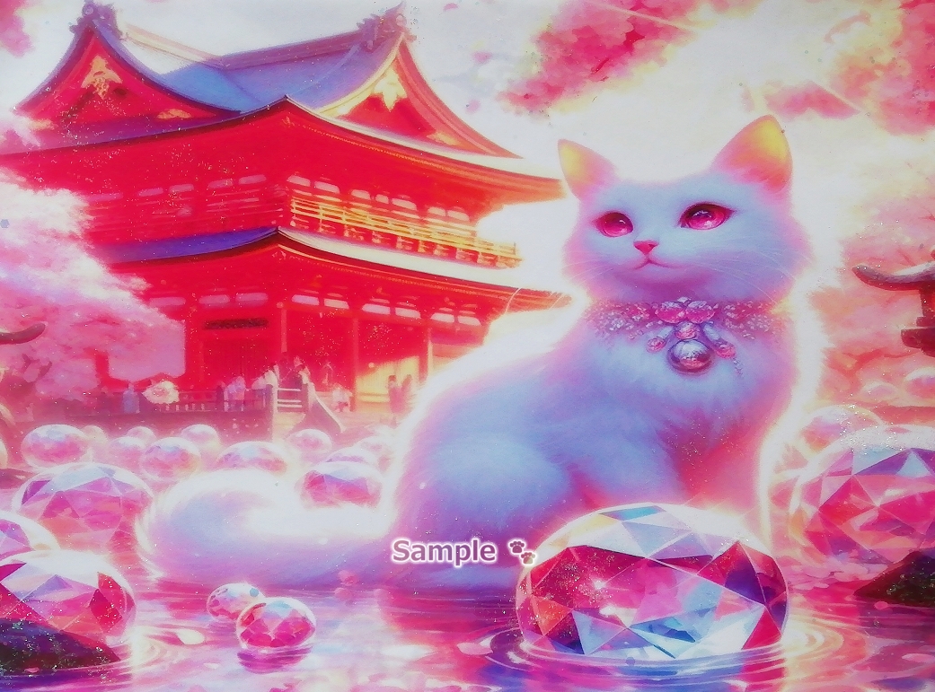 Imperio gato 162 A4 Santuario gato blanco dibujado a mano pintura arte CG original