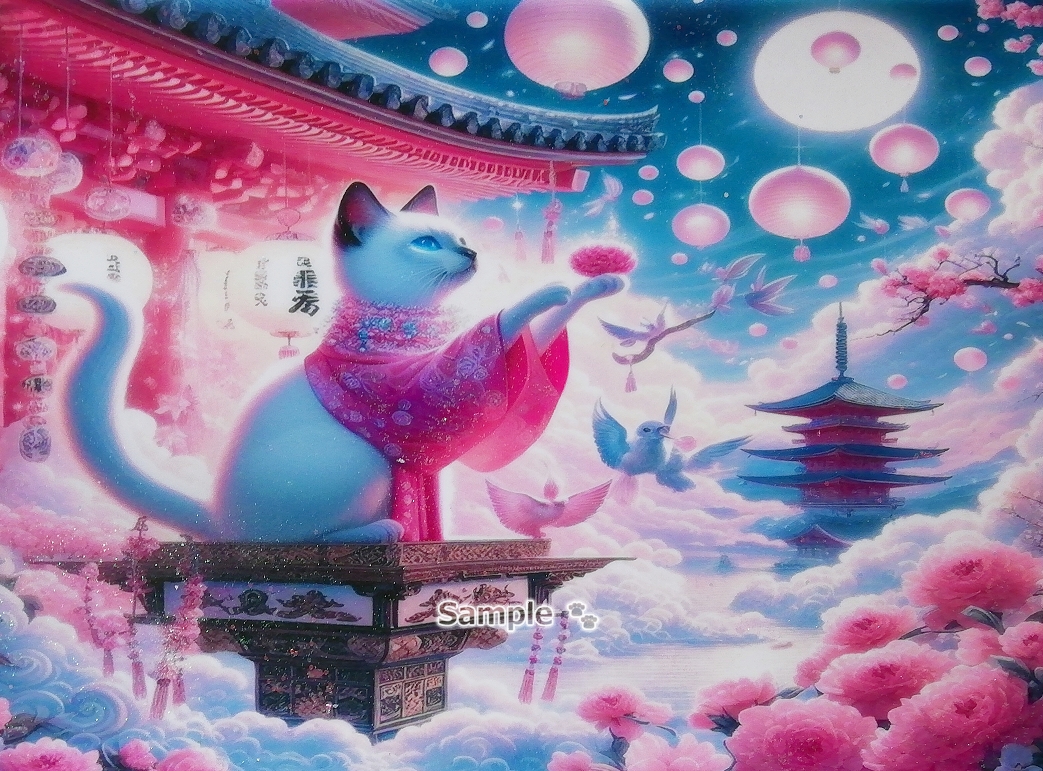 Imperio gato 164 A4 Santuario gato siamés dibujado a mano pintura arte CG original