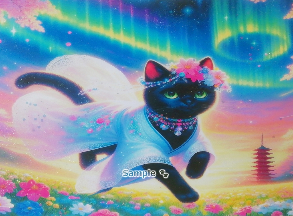 Imperio gato 165 A4 Kimono gato negro dibujado a mano pintura arte CG original