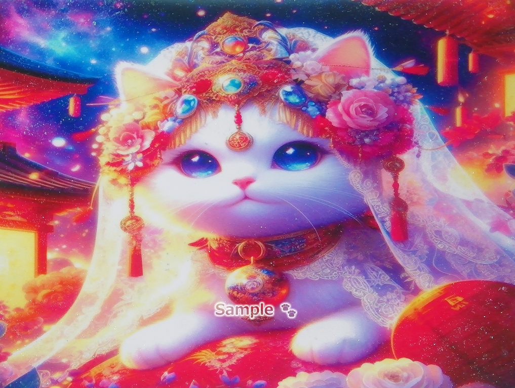 Imperio gato 166 A4 Santuario gato blanco dibujado a mano pintura arte CG original