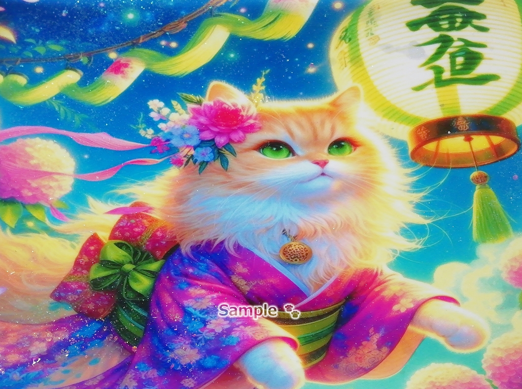 Cat empire 169 A4 Kimono flaxen cat Hand drawn & painting CG original art