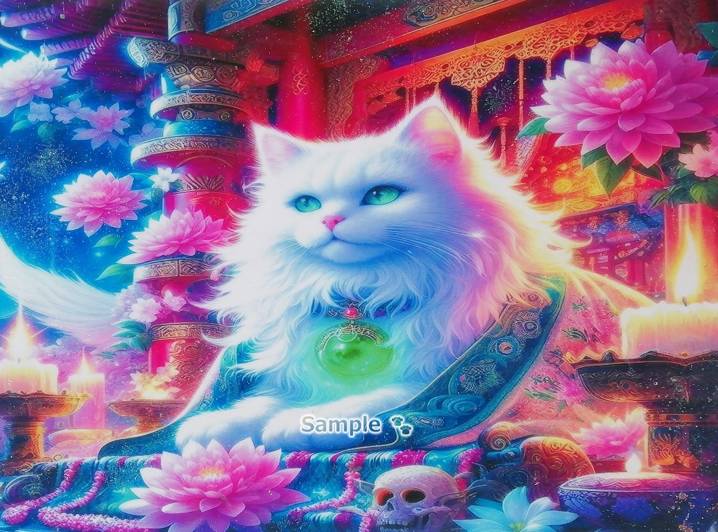 Imperio gato 22 A4 Santuario gato blanco esponjoso dibujado a mano pintura arte CG original