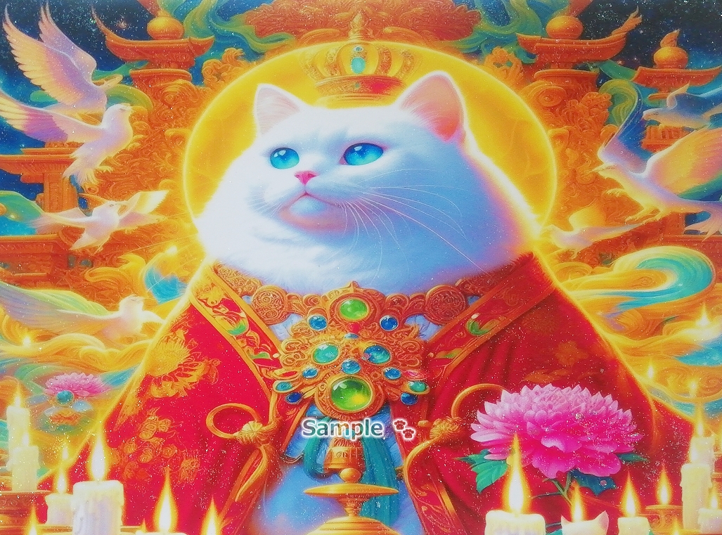 Cat empire 28 A4 God white cat Hand drawn & painting CG original art