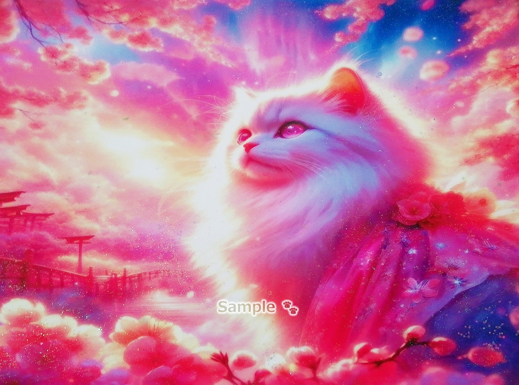 Imperio gato 32 A4 Santuario gato blanco esponjoso dibujado a mano pintura arte CG original