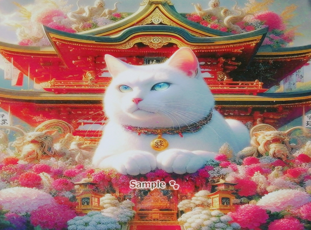 Imperio gato 34 A4 Santuario gato blanco dibujado a mano pintura arte CG original