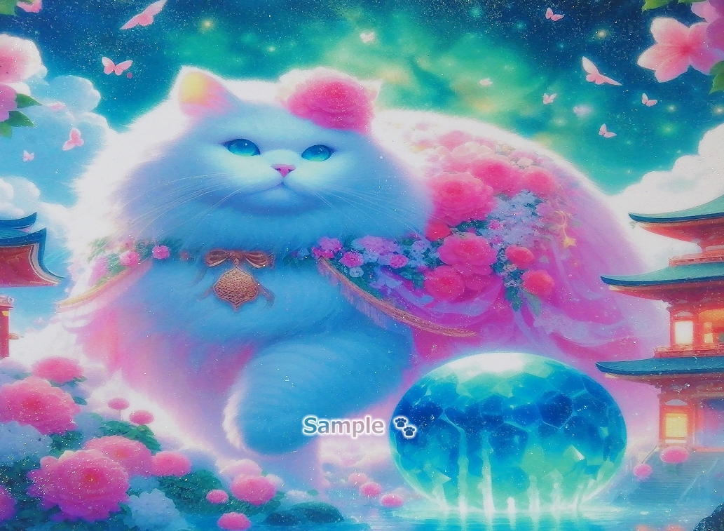 Imperio gato 35 A4 Santuario gato blanco dibujado a mano pintura arte CG original