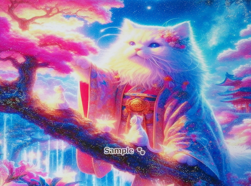 Imperio gato 41 A4 Santuario gato blanco dibujado a mano pintura arte CG original