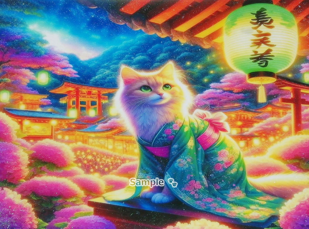 Empire des chats 42 A4 Chat de lin kimono peinture dessinée à la main art CG original