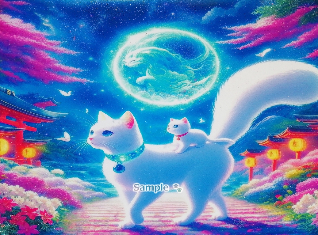 Imperio gato 46 A4 Santuario gato blanco dibujado a mano pintura arte CG original