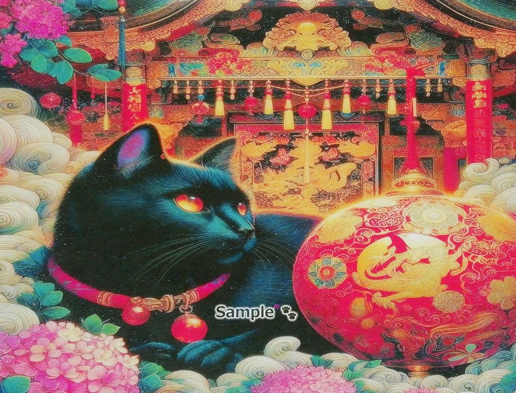 猫帝国 49 A4 神社黑猫 手绘绘画CG原创艺术