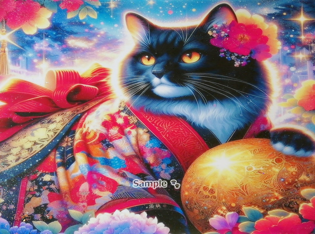 Imperio gato 05 A4 Kimono gato blanco negro pintura dibujada a mano arte CG original