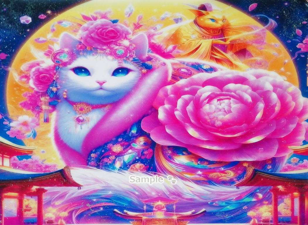 Imperio gato 61 A4 Kimono gato blanco dibujado a mano pintura arte CG original