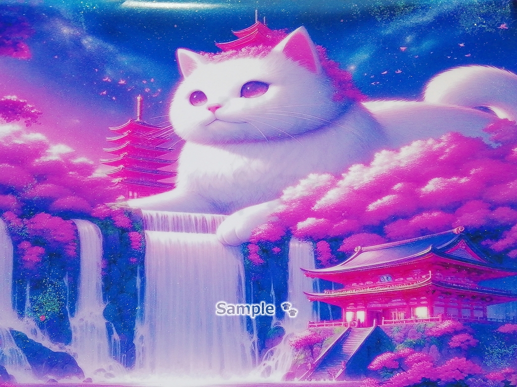 Imperio gato 62 A4 Santuario gato blanco dibujado a mano pintura arte CG original