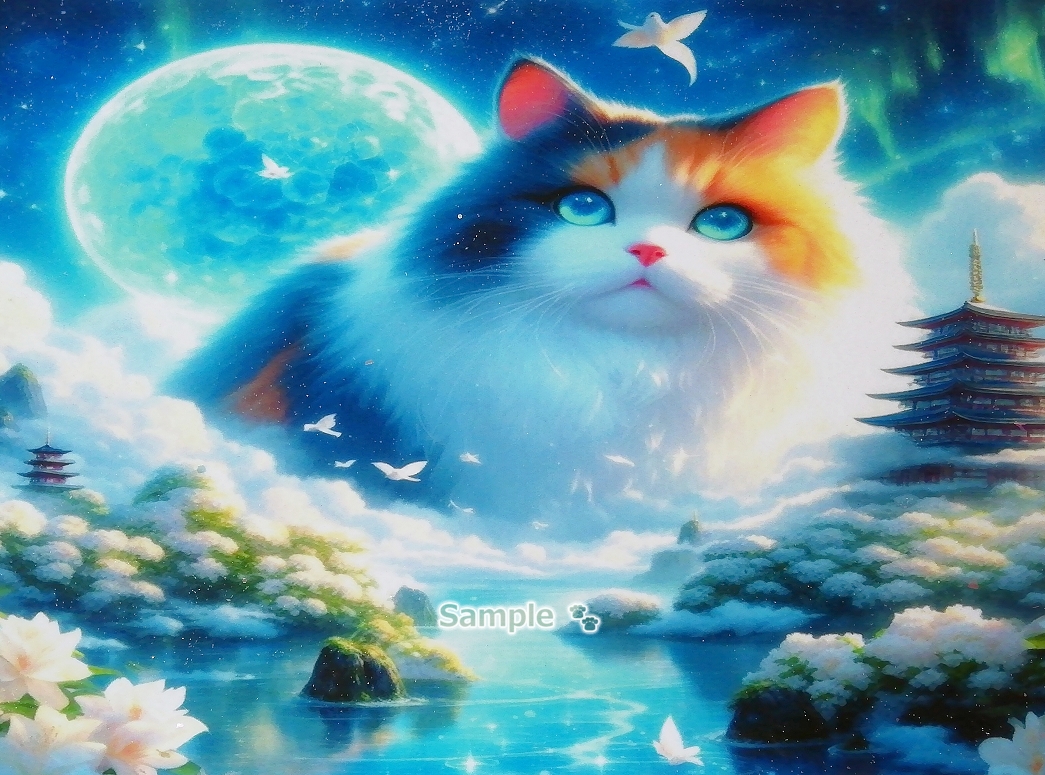 Empire des chats 63 A4 Sanctuaire chat calico peinture dessinée à la main art CG original