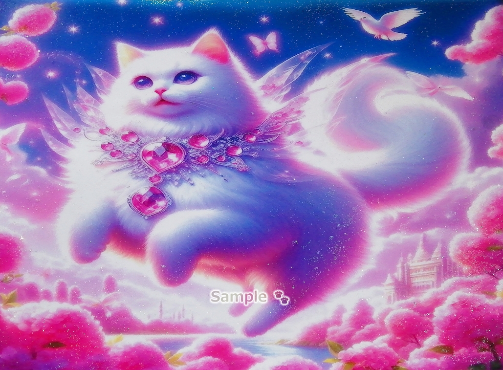 Imperio gato 65 A4 Gato blanco esponjoso dibujado a mano pintura arte CG original