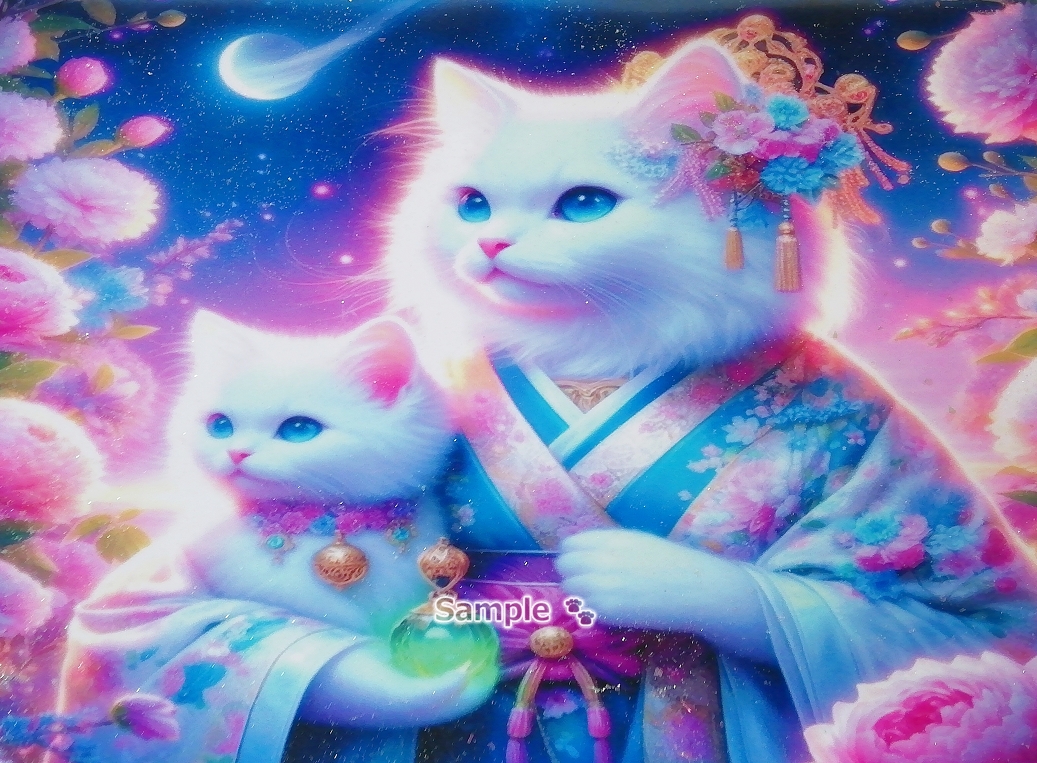 Katzenimperium 68 A4 Kimono weiße Katze Handgezeichnetes Gemälde Original CG kunst