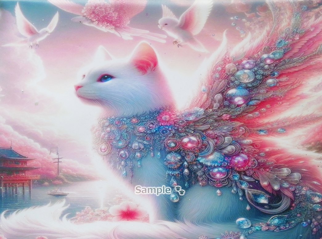 Imperio gato 07 A4 Pluma gato blanco dibujado a mano pintura arte CG original