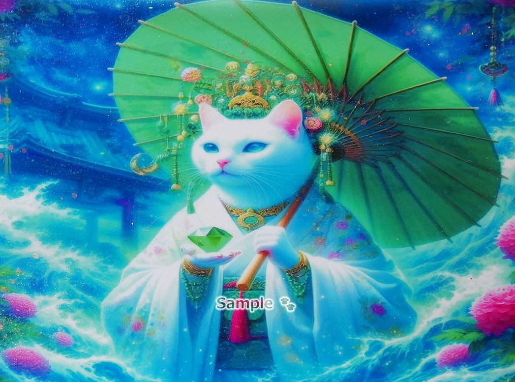 Imperio gato 74 A4 Kimono gato blanco dibujado a mano pintura arte CG original