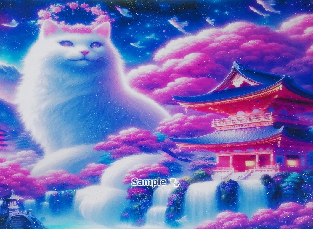 Empire des chats 79 A4 Sanctuaire chat blanc peinture dessinée à la main art CG original