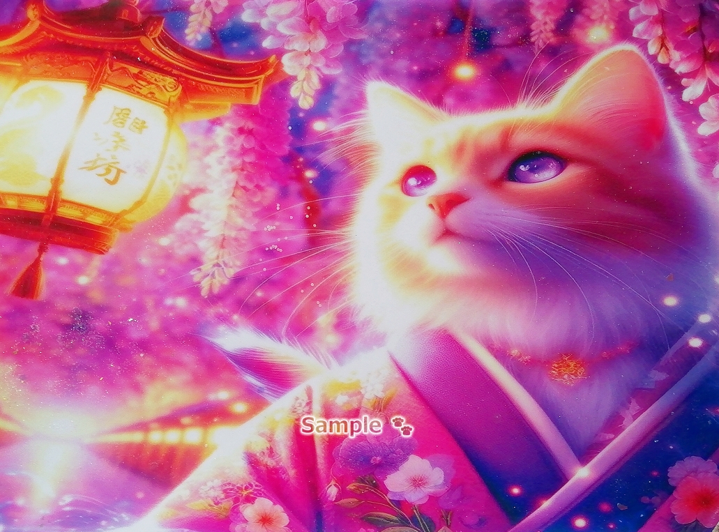 Empire des chats 80 A4 Chat de lin kimono peinture dessinée à la main art CG original