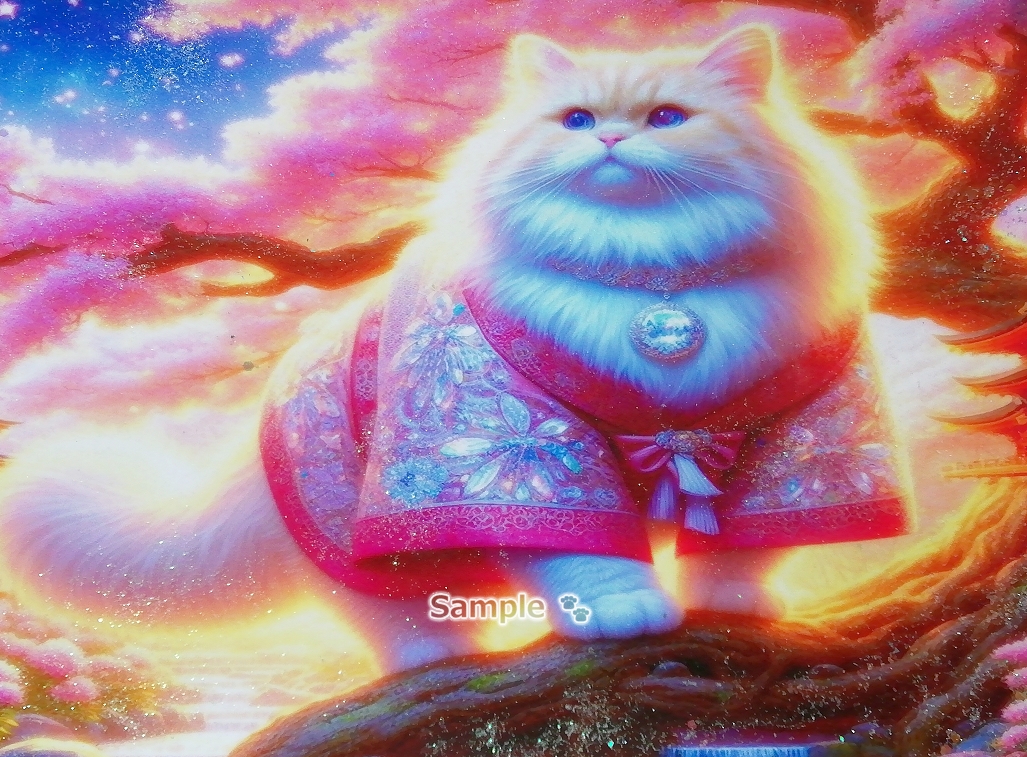 Empire des chats 81 A4 Chat de lin kimono peinture dessinée à la main art CG original