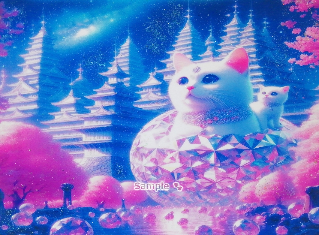 Katzenimperium 83 A4 Juwel weiße Katze Handgezeichnetes Gemälde Original CG kunst