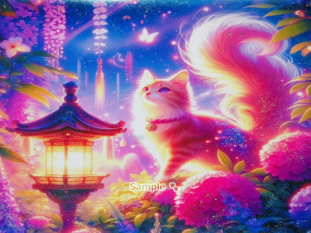 Empire des chats 96 A4 Chat de lin kimono peinture dessinée à la main art CG original