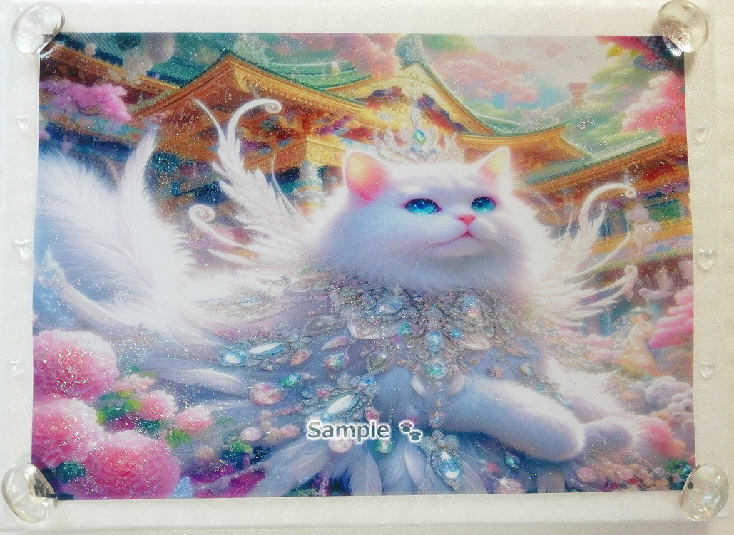 Empire des chats 10 A4 Bijou plume chat blanc peinture dessinée à la main art CG original