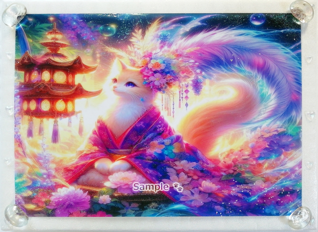 Empire des chats 104 A4 Chat de lin kimono peinture dessinée à la main art CG original