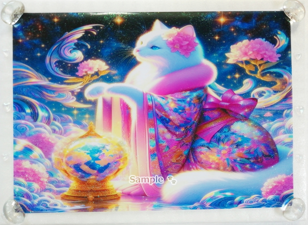 Imperio gato 105 A4 Kimono gato blanco dibujado a mano pintura arte CG original