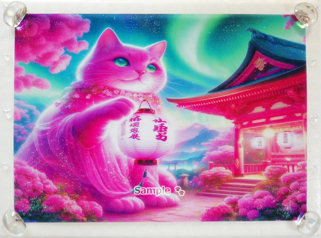 Cat empire 106 A4 Shrine pink cat Hand drawn & painting CG original art