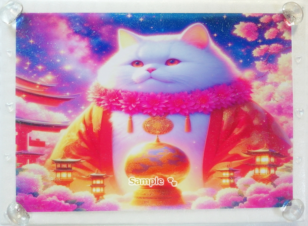 Imperio gato 107 A4 Santuario gato blanco dibujado a mano pintura arte CG original