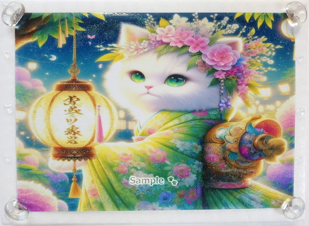 Empire des chats 109 A4 Kimono chat blanc peinture dessinée à la main art CG original