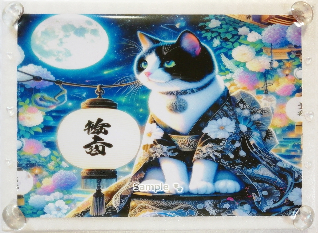 Empire des chats 11 A4 Kimono noir chat blanc peinture dessinée à la main art CG original