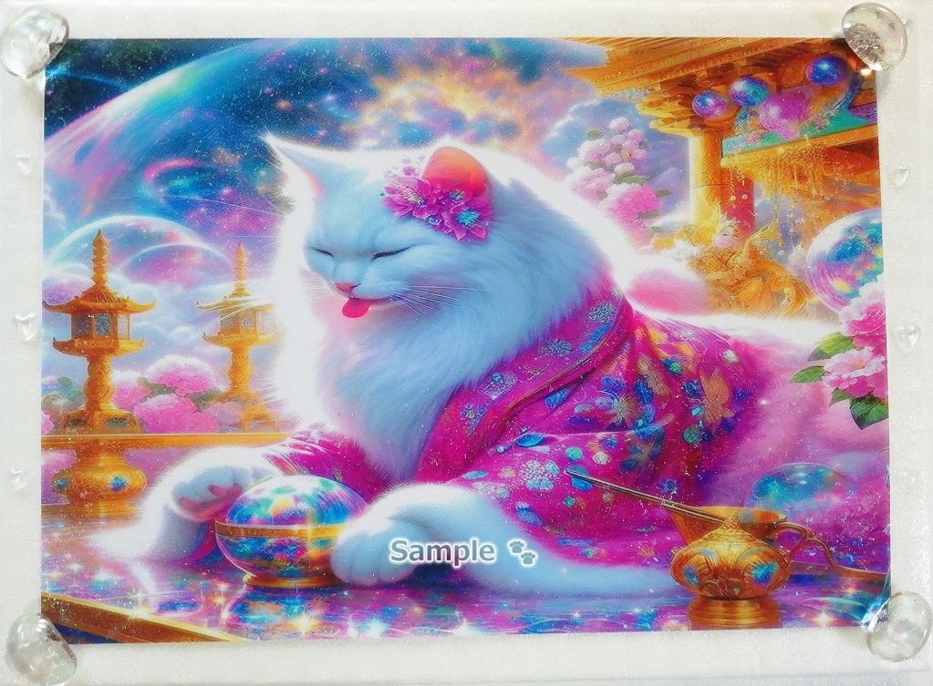 Empire des chats 110 A4 Kimono chat blanc peinture dessinée à la main art CG original