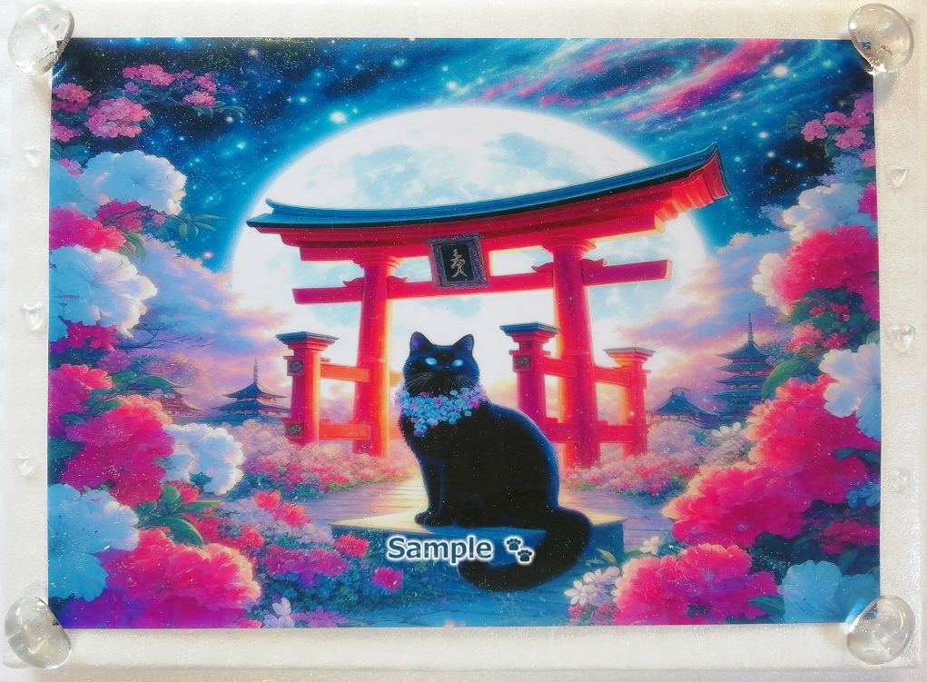 Katzenimperium 111 A4 Schrein Torii Tor schwarze Katze Handgezeichnetes Gemälde Original CG kunst