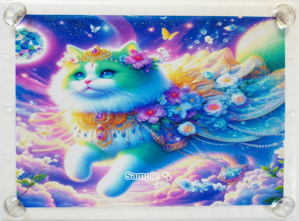 Imperio gato 113 A4 Gato verde dibujado a mano pintura arte CG original