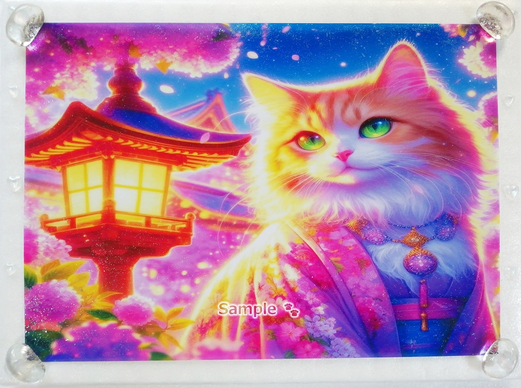 Empire des chats 114 A4 Chat de lin kimono peinture dessinée à la main art CG original