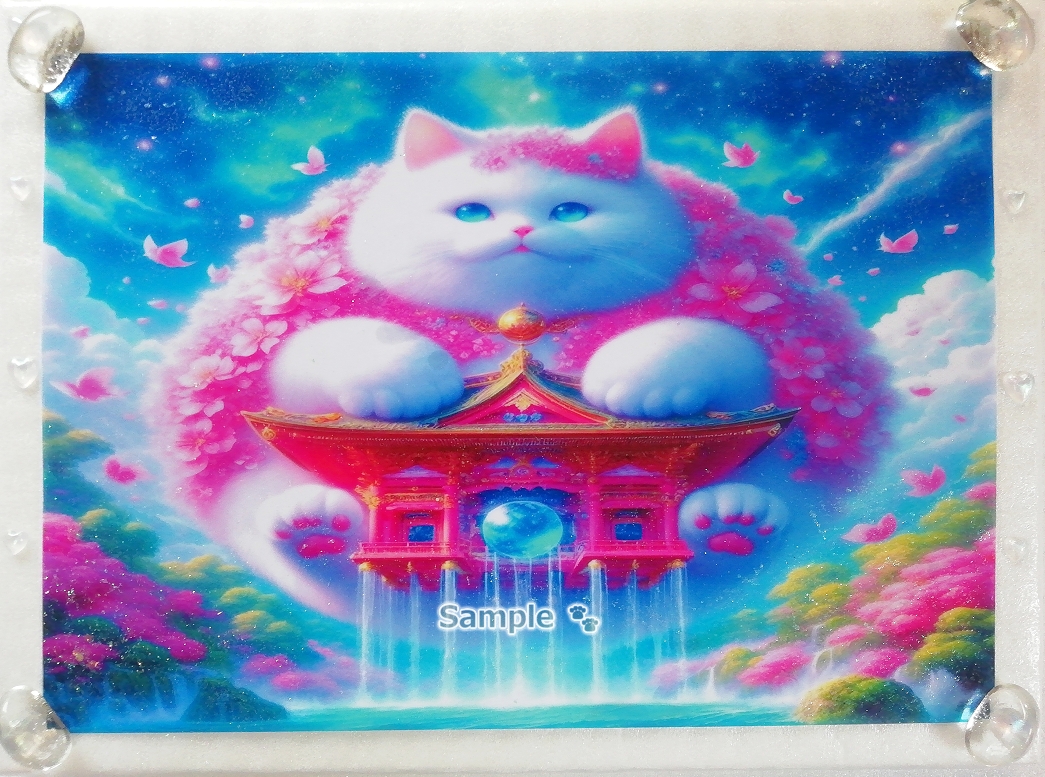 Cat empire 117 A4 Shrine chubby white cat Hand drawn & painting CG original art