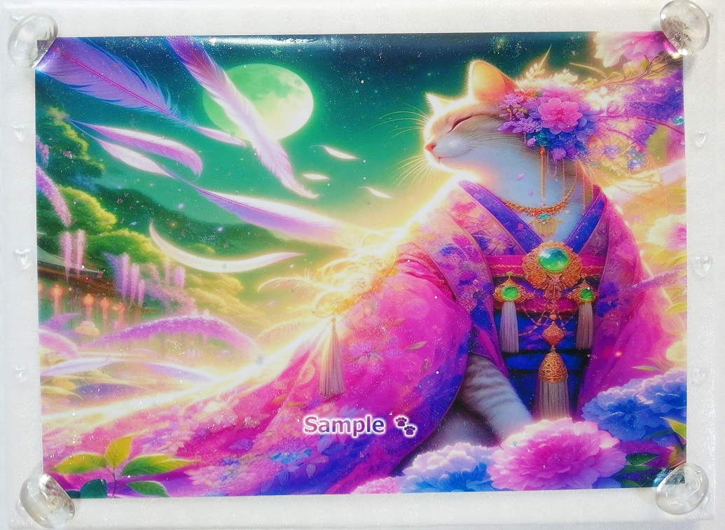 Imperio gato 12 A4 Kimono lino gato dibujado a mano pintura arte CG original