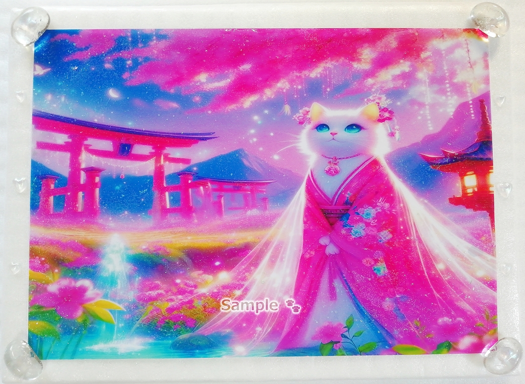 Katzenimperium 131 A4 Kimono weiße Katze Handgezeichnetes Gemälde Original CG kunst