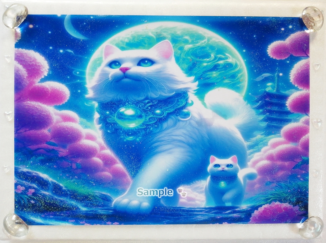 Empire des chats 133 A4 Chat blanc parent enfant peinture dessinée à la main art CG original