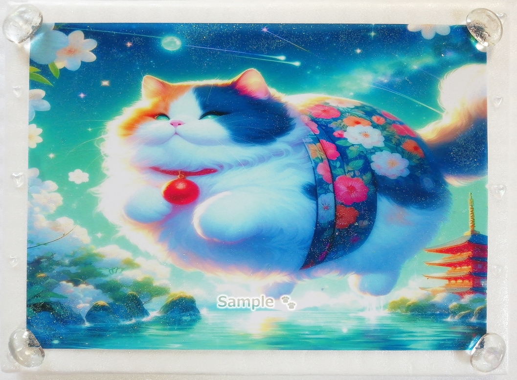 Cat empire 139 A4 Shrine chubby calico cat Hand drawn & painting CG original art