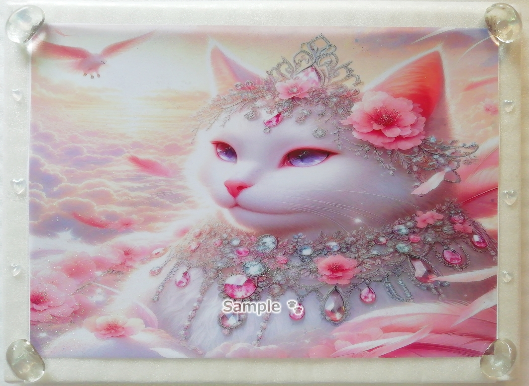 Empire des chats 14 A4 Bijou chat blanc peinture dessinée à la main art CG original