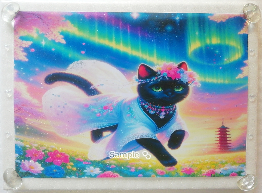 Katzenimperium 165 A4 Kimono schwarze Katze Handgezeichnetes Gemälde Original CG kunst